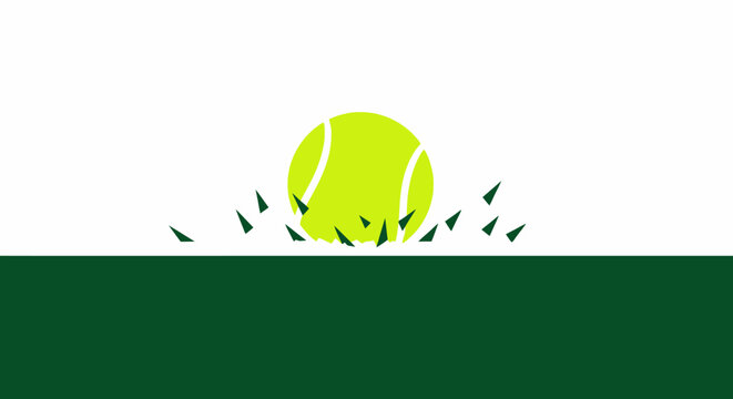 Tennis ball bouncing on a green court with dynamic impact.