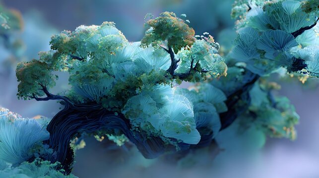 hyper-detailed edges, organic flowing shapes, minimalist aesthetic, complex geometry, motion blur traces, foggy atmosphere, high color saturation, volumetric fog, physically based rendering,