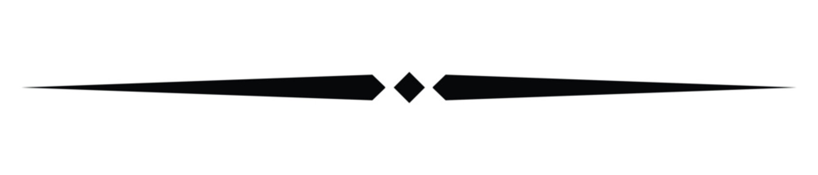 Elegant black horizontal decorative line with a central diamond shape perfect for page breaks and design elements