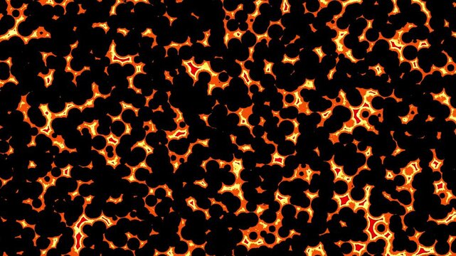 An intense abstract animation transitioning between microscopic red cellular growth and orange digital noise on a black background. Perfect for scientific biology concepts or high-energy tech glitches