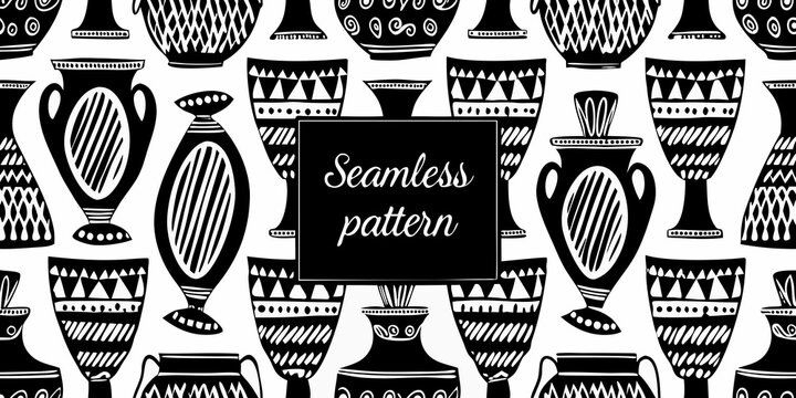 greek pottery pattern a seamless black and white decorative design