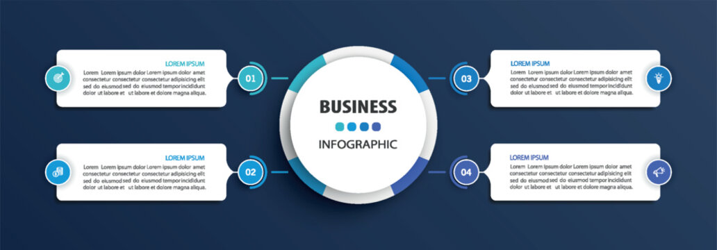 Business infographic design template with 4 options, steps or processes. Can be used for workflow layout, diagram, annual report, web design
