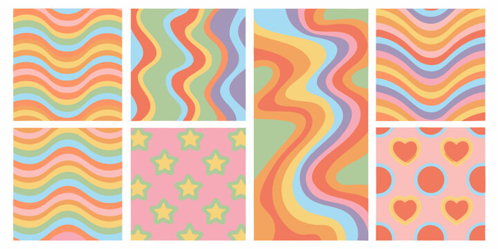 retro rainbow patterns a grid of ten colorful vector illustrations