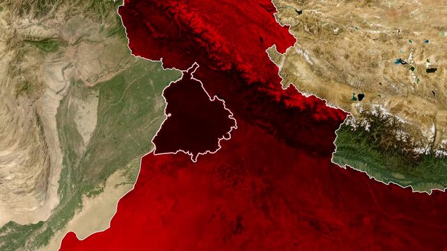 Punjab State Highlighted on India Map Animation, Geographic Location Visualization, Regional Boundary Display, Cartography Motion Graphic.