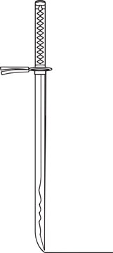 Vertical Japanese Katana Samurai Sword Black White Line Art Vector