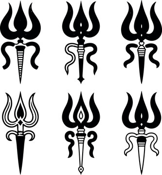 Black trident and trishula symbols collection Vector