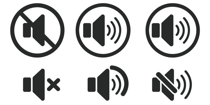 No Speaker Sound or Keep Silence Icon Featuring Red Circle Restriction Sign and Green Allowed Symbol with Mute and Unmute Volume Controls