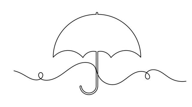 Umbrella sign continuous one line drawing on white background minimalist rain protection symbol 4k animation video