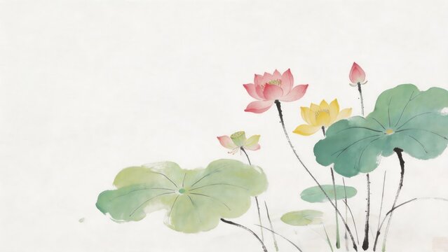 Growth and continuous learning through a serene lotus watercolor painting with soft pink flowers and green leaves on a minimalist white background