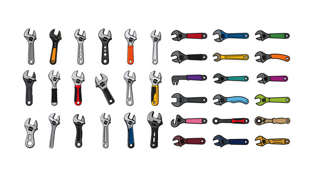 30+ Adjustable Wrench Vector Icons on Transparent Background, adjustable wrench, wrench collection, wrench icon set, adjustable spanner, spanner collection, wrench icons, hand tool, mechanic tool,