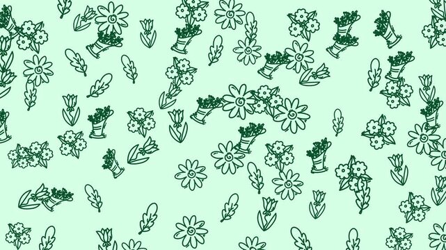 Doodle floral pattern with purple flower illustrations, suitable for stationery, textiles, and pattern designs.