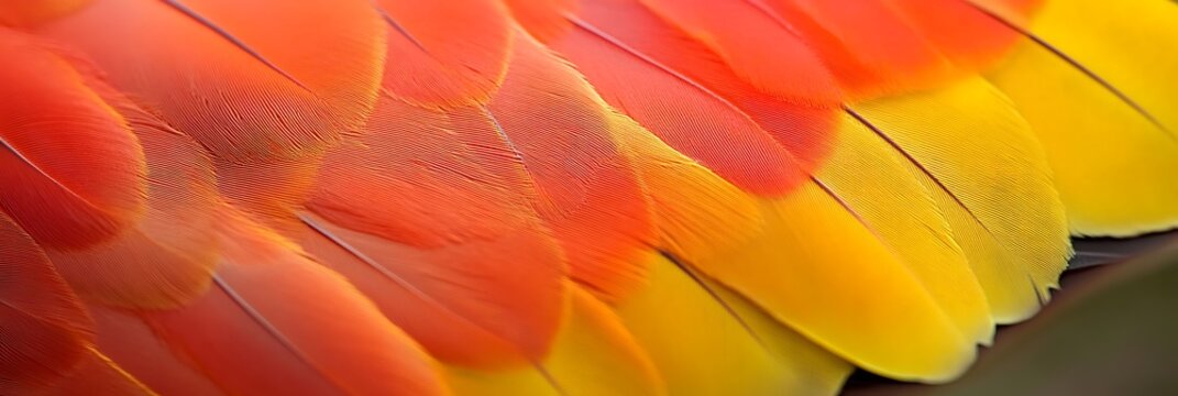 Vibrant orange and yellow bird feathers close up