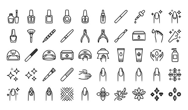 Nail Manicure Vector Line Icons Editable Stroke Beauty Set
