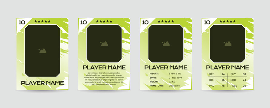 Set of player trading card template, Photo frame and border collection for soccer, hockey, volleyball, and basketball players, sports flyer layout design, Template eps 10.