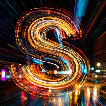 Vibrant light trails forming a dynamic letter s