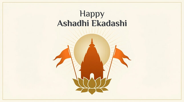 Happy ashadhi ekadashi greeting card with temple