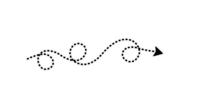 Dotted curved arrow path with swirl loops directional journey route line growth business up arrow diagram loop curved path, swirl arrow, 4k video.