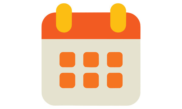 Simple orange and beige calendar icon with yellow tabs on a white background for organization and planning purposes daily
