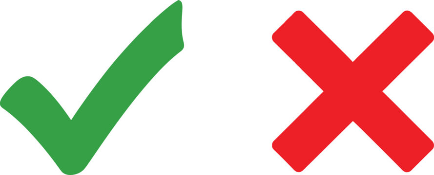 Green check mark and red cross sign icons for business choice and survey feedback