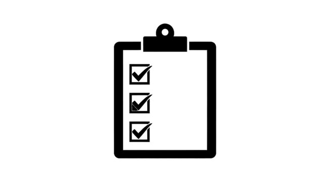 Minimal black silhouette icon, simple flat vector, bold black shape, no, no shading clipboard with checklist icon on a, flat icon style