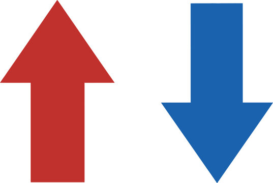 Red arrow pointing up and blue arrow pointing down side by side