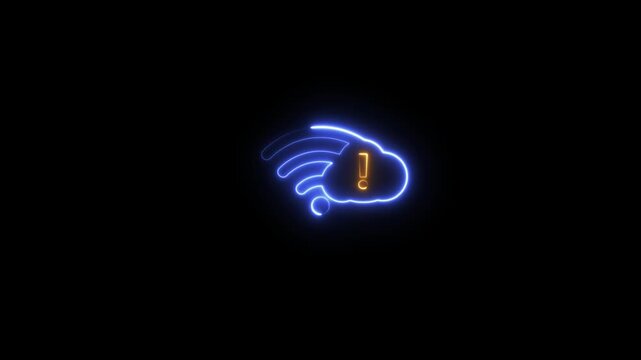 glowing line offline wi-fi sign. cloud with exclamation sign. 