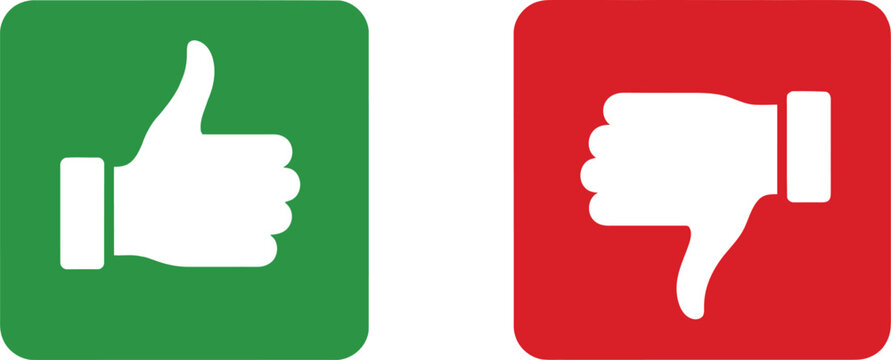 Thumbs up and thumbs down icons with green and red squares for like and dislike feedback