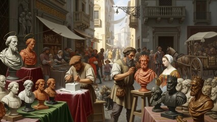 Obraz premium local commerce in the center of a medieval city
