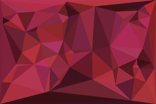 Abstract geometric triangular mosaic pattern background in vibrant deep red and maroon.