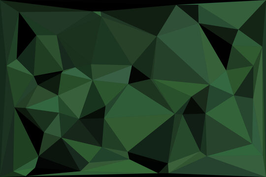 Abstract geometric triangular mosaic pattern background in dark military green shades.