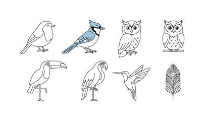 Naklejka premium Collection of stylized bird illustrations in a clean, modern line art style