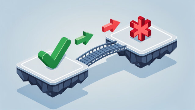Conceptual Illustration of Progress and Change with Checkmark and Cross Symbols.