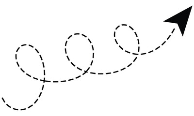 Fototapeta premium Black dashed line with arrow pointing upwards in a dynamic wavy pattern on a white background illustration