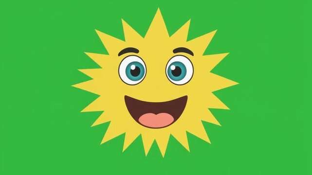 Happy Cartoon Sun Icon Vector Illustration on Green Background