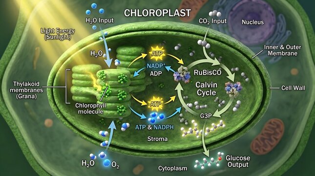 Detailed Diagram of Chloroplast Function in Photosynthesis.