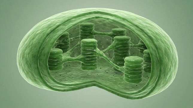 Detailed 3D Illustration of a Chloroplast Structure.