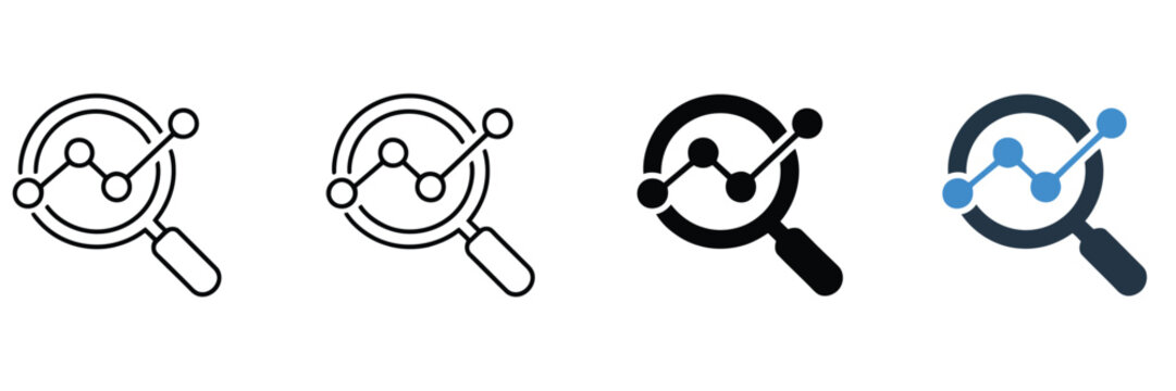 Analytics Icon with Magnifying Glass and Line Chart Symbol for Data Analysis Business Reporting Performance Metrics and Dashboard Insights