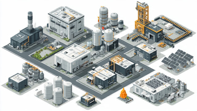 Isometric Cityscape with Modern Buildings and Infrastructure.