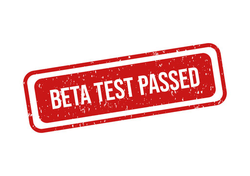 Red beta test passed stamp with white text