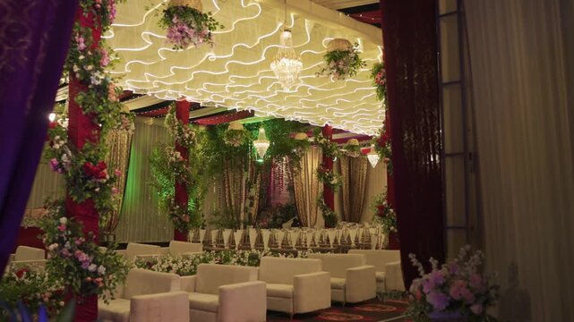 Zoom-in Shot of Luxury Wedding Venue Ambience with Floral Frame