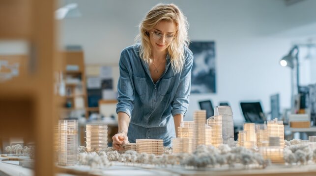 Urban Planner Analyzing Architectural Models