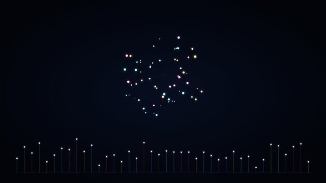 Digital Network Formation: Abstract glowing data points and lines converge in a dark void, forming a complex network structure, symbolizing connectivity and information flow.
