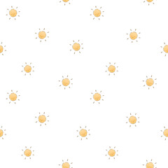 Happy Summer Sunshine Seamless Pattern with Cute Watercolor Suns © Zenina-Lembrik