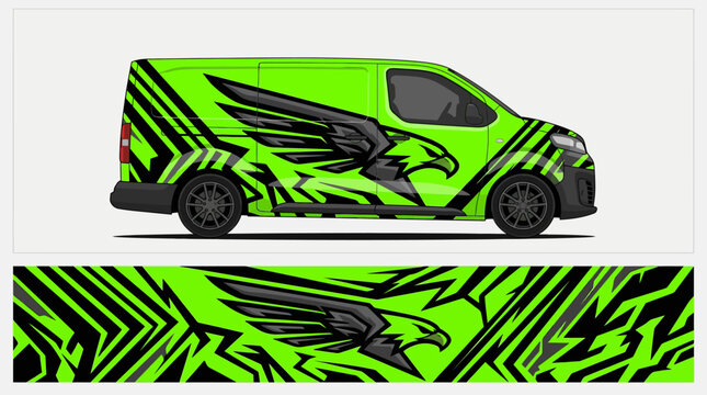 Green Van with Black Eagle Design.