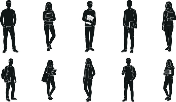 Student Silhouette Character Collection with Modern University People Poses and Educational Lifestyle Concepts for Vector Design Projects
