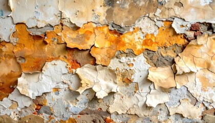 Fototapeta premium Detailed Close-Up of Cracked and Peeling Paint on an Old Building Wall Showing Layers of Weathered Texture