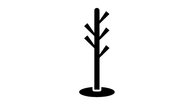 Minimal black silhouette icon, simple flat vector, bold black shape, no, no shading coat rack icon, vector illustration of a standing clothes hanger on a, flat icon style