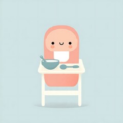 Fototapeta premium Cute smiling cartoon face holding a white cup with blue rim.