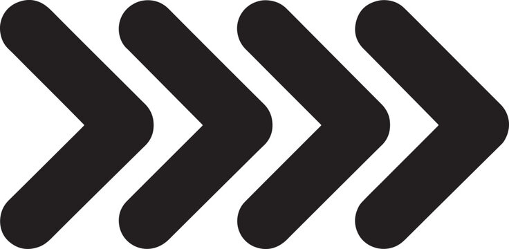 A sequence of four rounded black chevron arrows pointing left, representing previous steps or rewind function. Vector Illustration