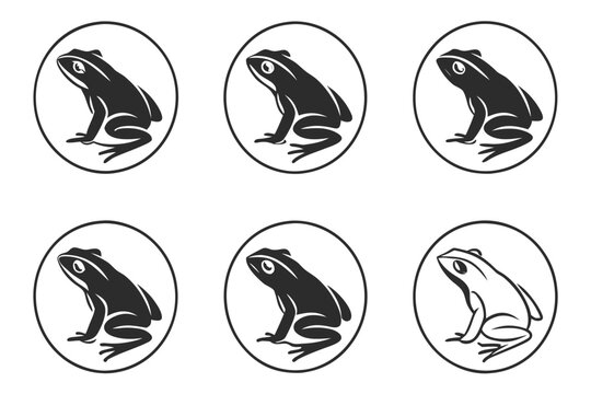 Frogs sitting inside circular icons